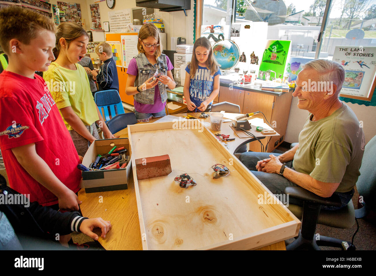 Enthusiastic multiracial elementary school students in Mission Viejo
