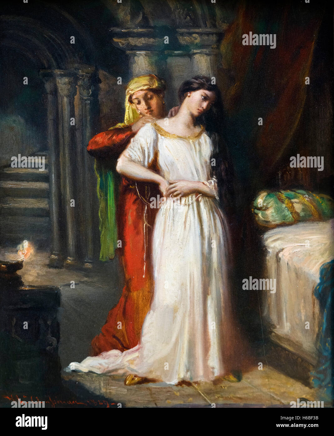 'Desdemona Retiring to her Bed' (Le coucher de Desdémone) by Théodore Chassériau, oil on panel, 1849 Stock Photo