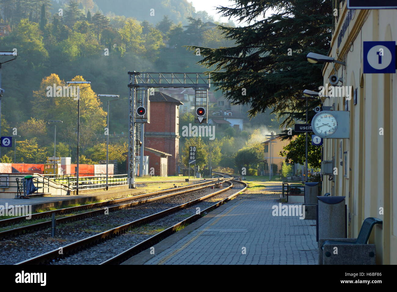 Railway Station in Marradi. Marradi, Province of Florence, Italian, region Tuscany Stock Photo