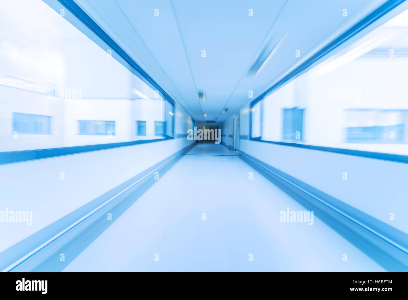 A motion blurred photograph of an empty hospital corridor Stock Photo