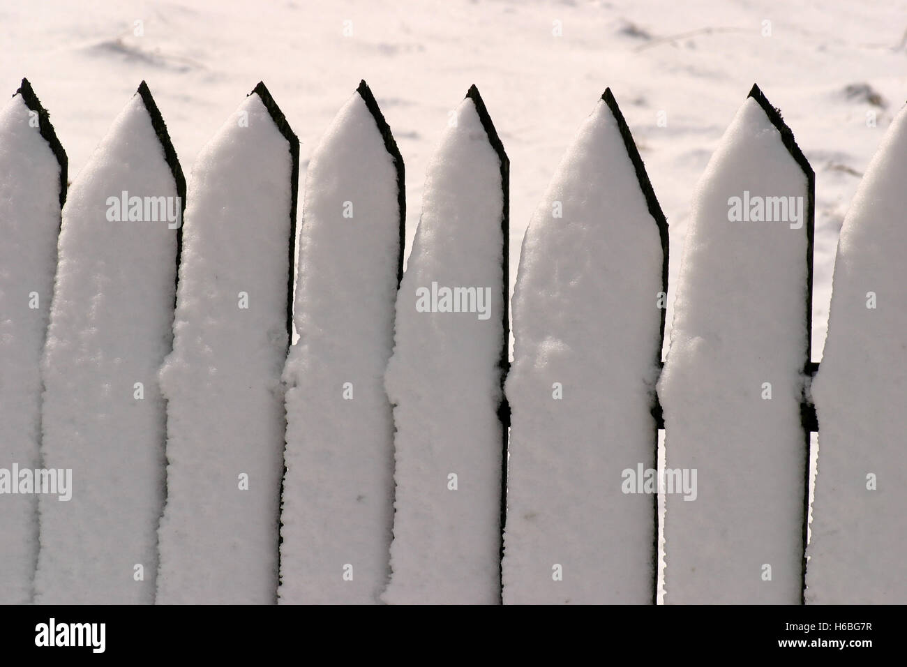 Snow on wooden fence Stock Photo - Alamy