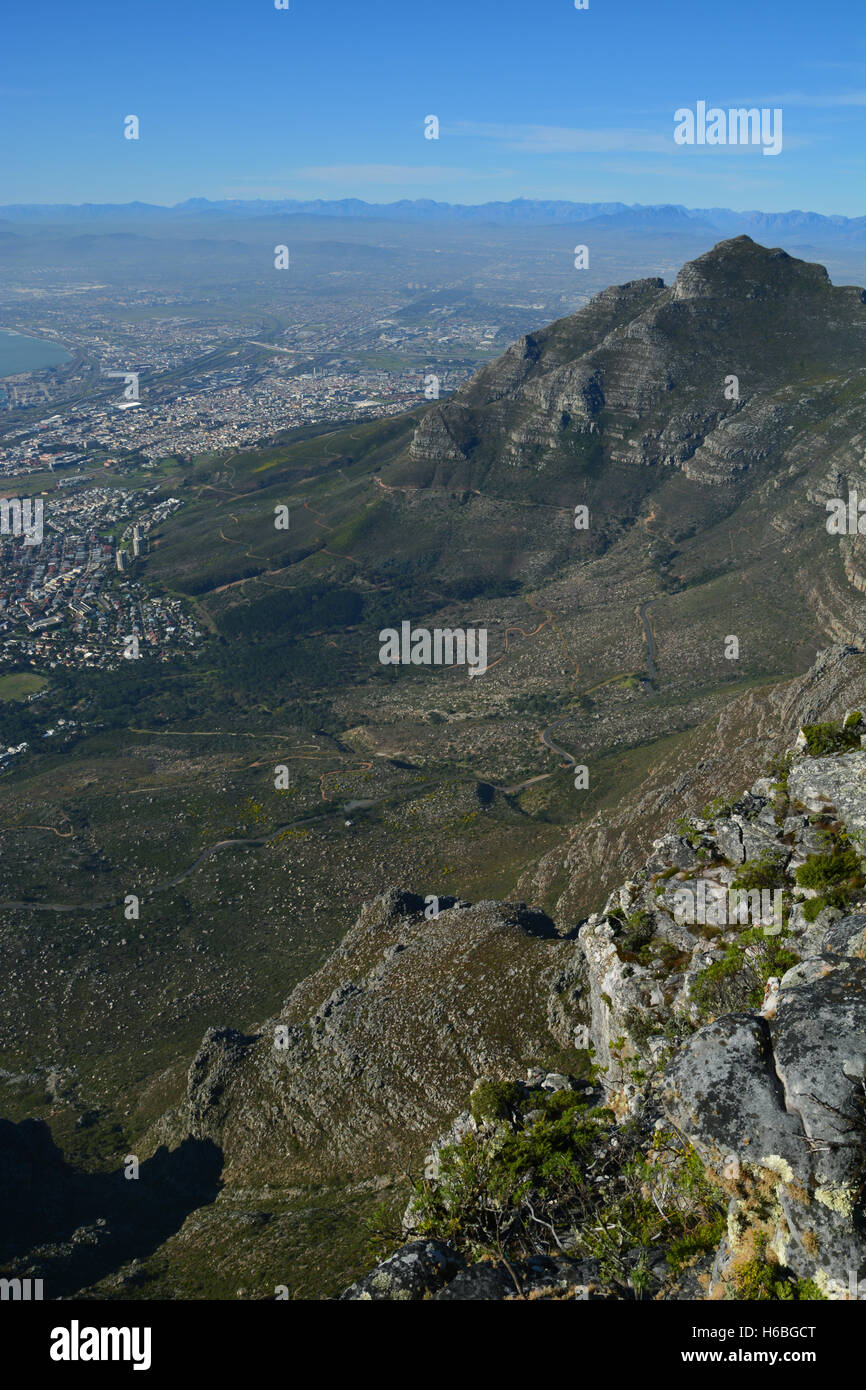The view of Cape Town from the Platteklip hiking trail up to the top of Table Mountain