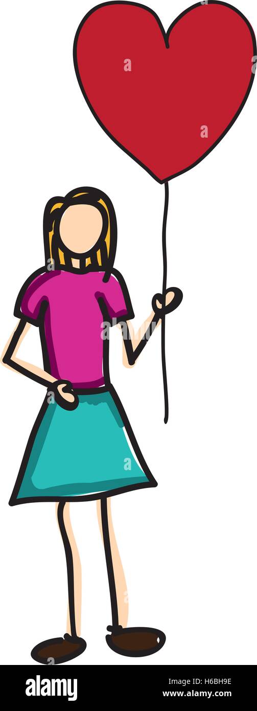 woman holding heart balloon cartoon vector illustration design Stock ...