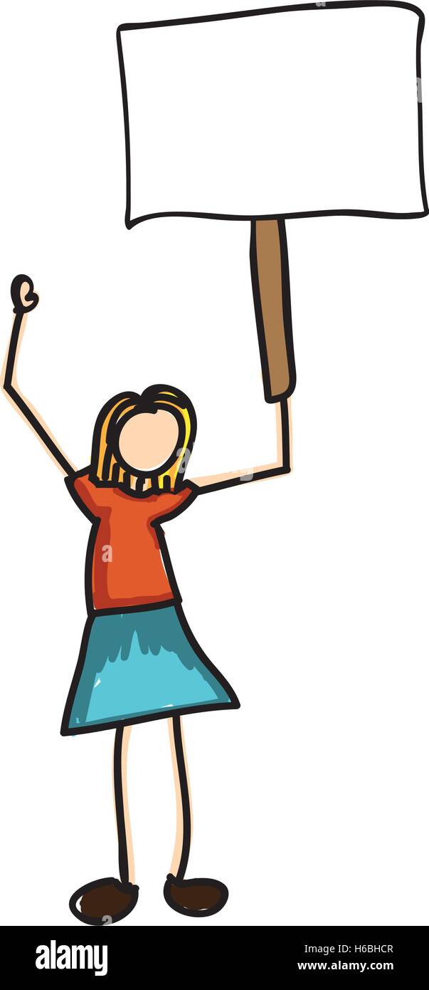 woman cartoon holding blank sign icon image vector illustration design ...