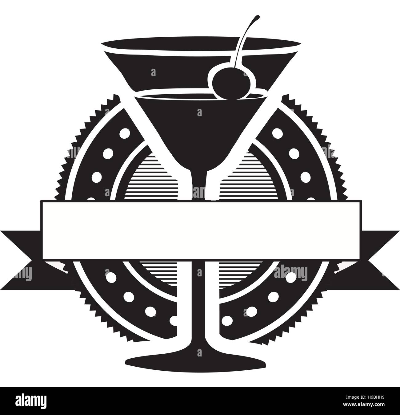 Cocktail Glass Emblem With Banner Icon Image Vector Illustration