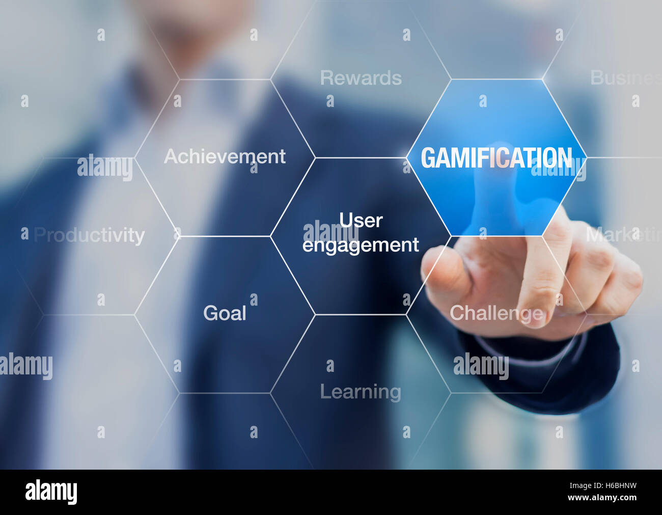 Gamification concept improves user engagement and motivation in business, marketing and education Stock Photo