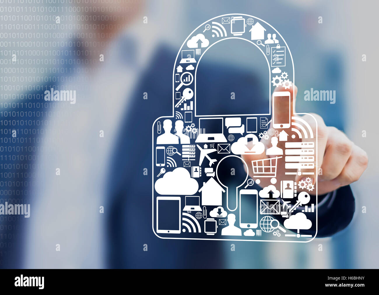 Concept about security of digital information such as internet, e-commerce, flights and mobile devices Stock Photo