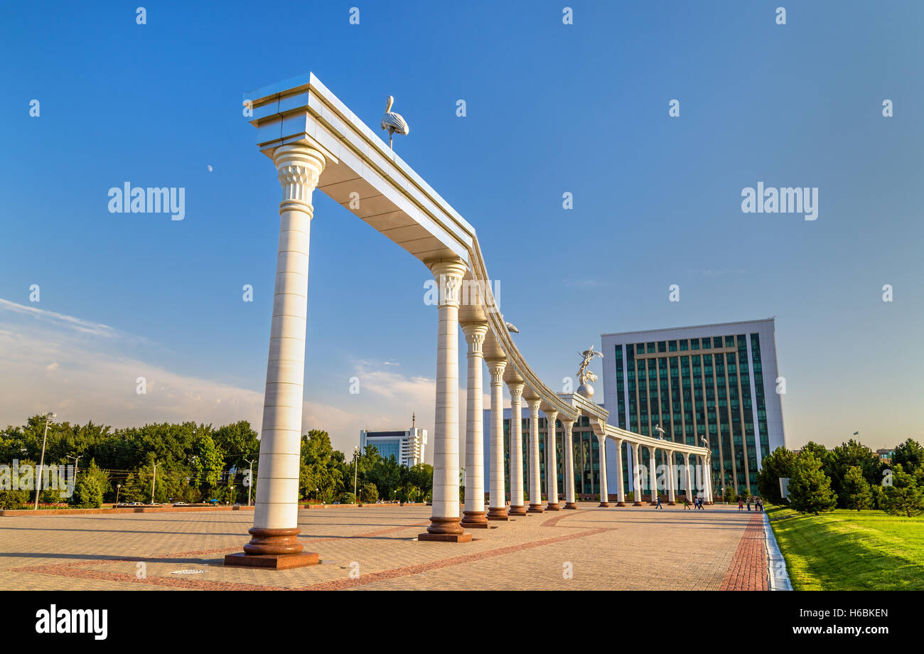 Ezgulik Arch on Independence Square in Tashkent, Uzbekistan. Stock Photo