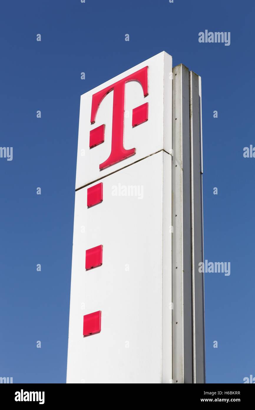 Deutsche Telekom sign on a panel Stock Photo