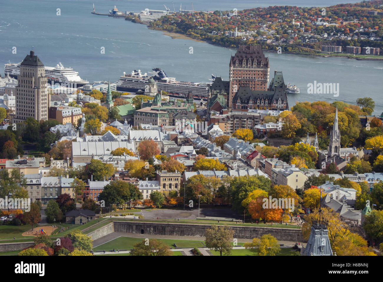 Canada, Quebec, Quebec City. Waterfront city overview with hotel