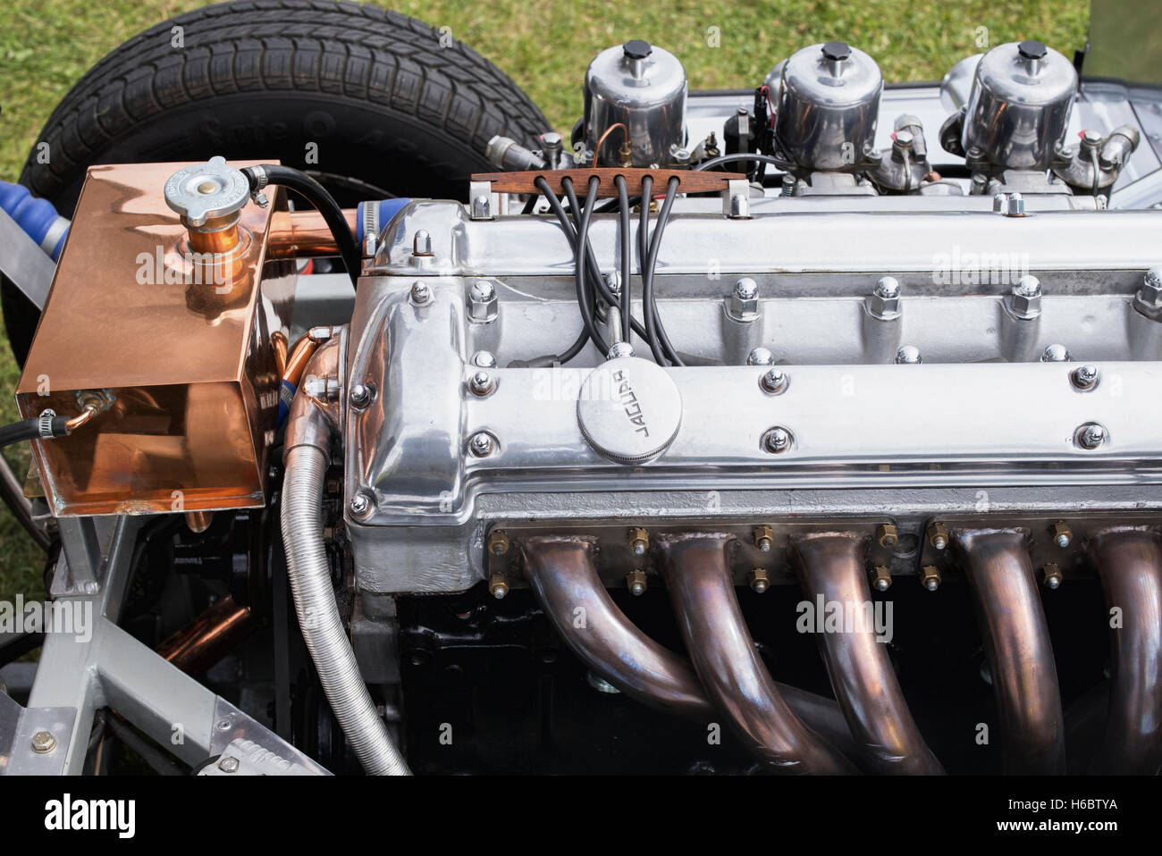 1977 Jaguar D Type replica car engine detail Stock Photo
