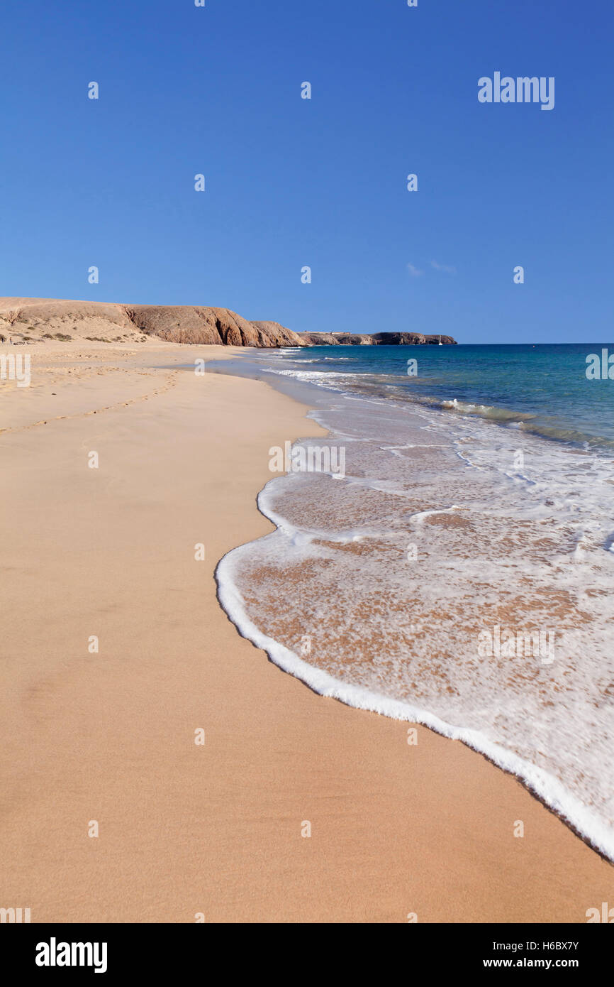 Sandy beach, Papagayo Beach, Playa Papagayo near Playa Blanca, Lanzarote, Canary Islands, Spain Stock Photo