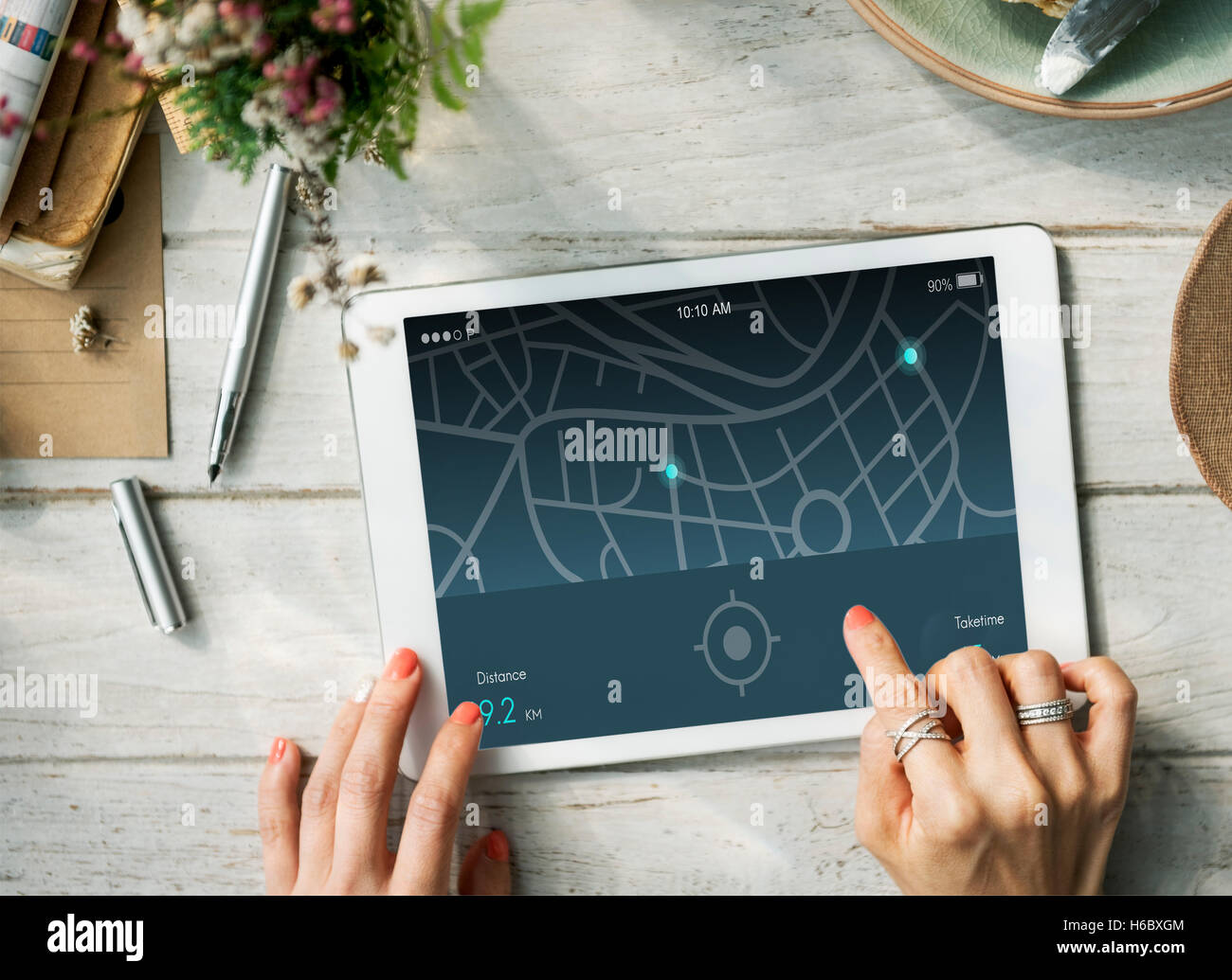 Navigation Distance Map Application Concept Stock Photo - Alamy