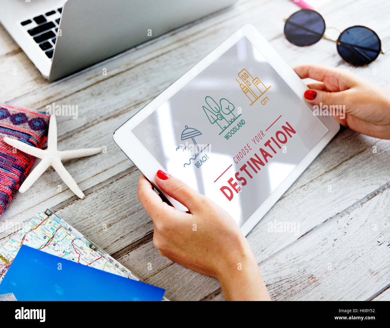 Booking Hotel Reservation Travel Destination Concept Stock Photo