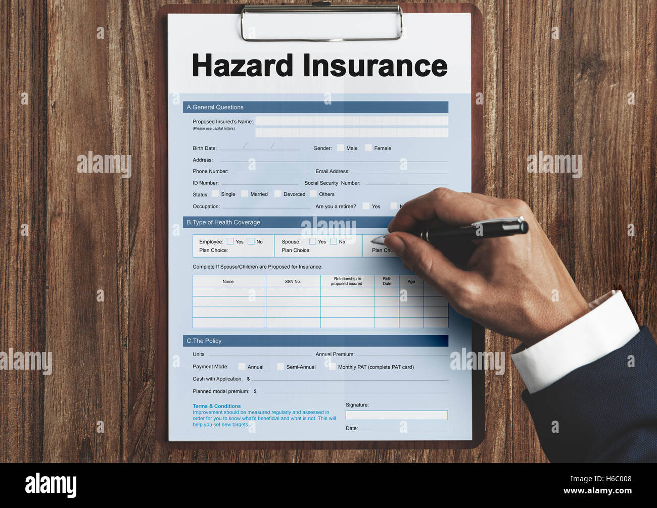 Hazard Insurance Form Compensation Claim Concept Stock Photo