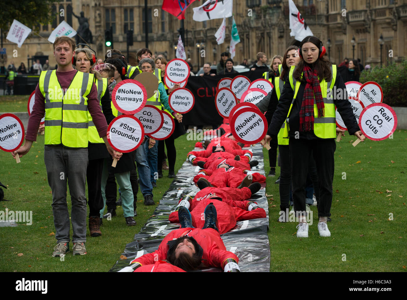 Activists from Plane stupid and others,demonstrate against the Government's decision to build a third runway at Heathrow airport Stock Photo