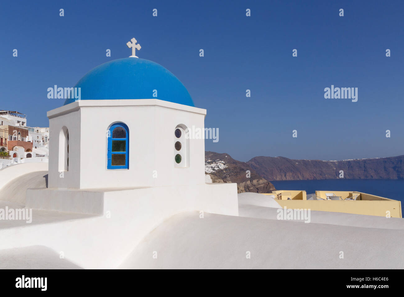 Orthodox church in Oia on Santorini Stock Photo