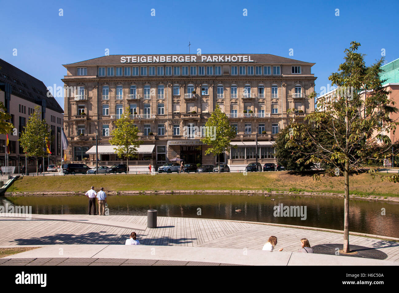 Europe, Germany, Duesseldorf, the Steigenberger Parkhotel on the street Koenigsallee, the park Hofgarten. Stock Photo