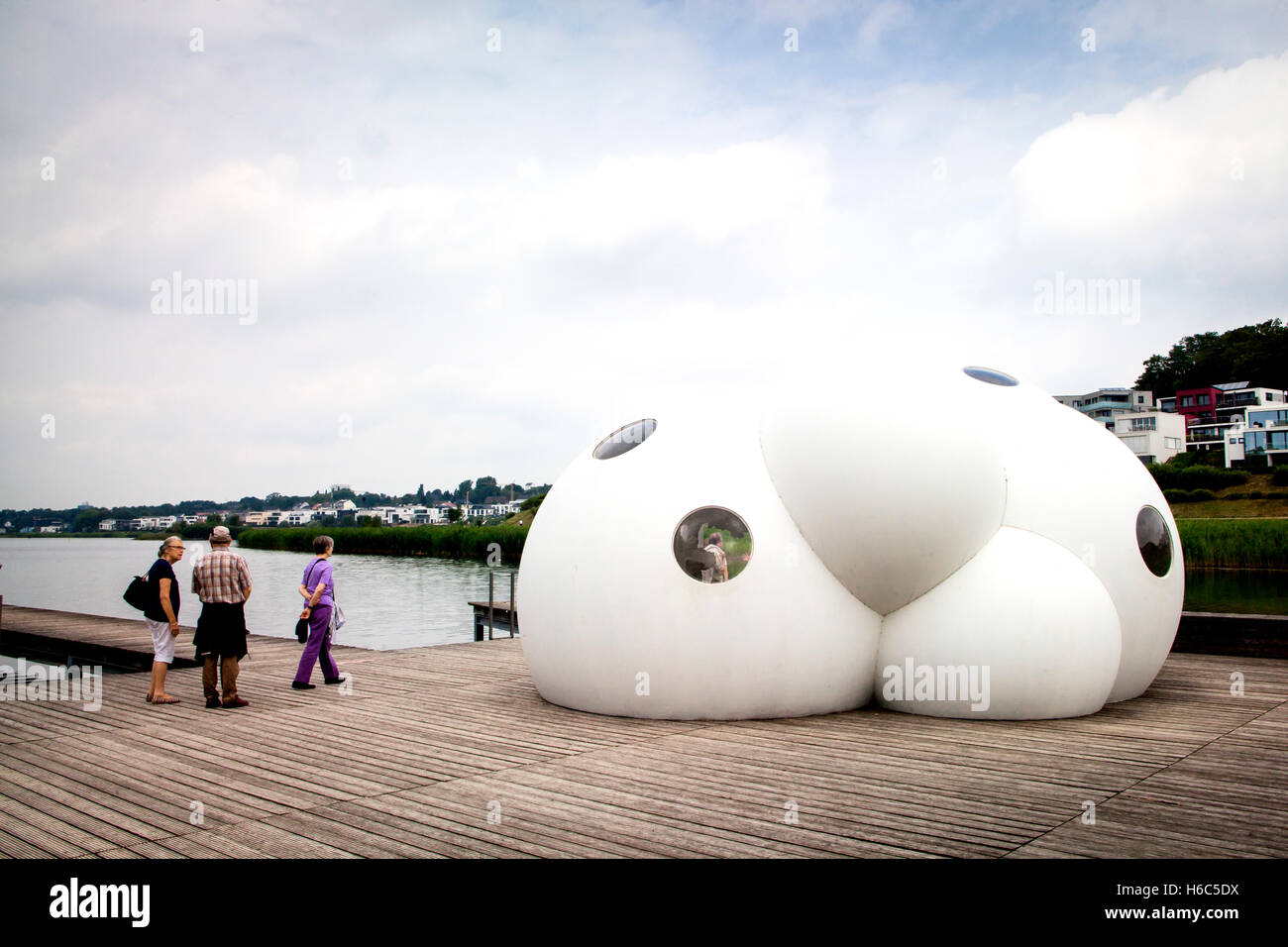 Germany,  Dortmund, pavillon in shape of a cloud on the banks of lake Phoenix. Stock Photo