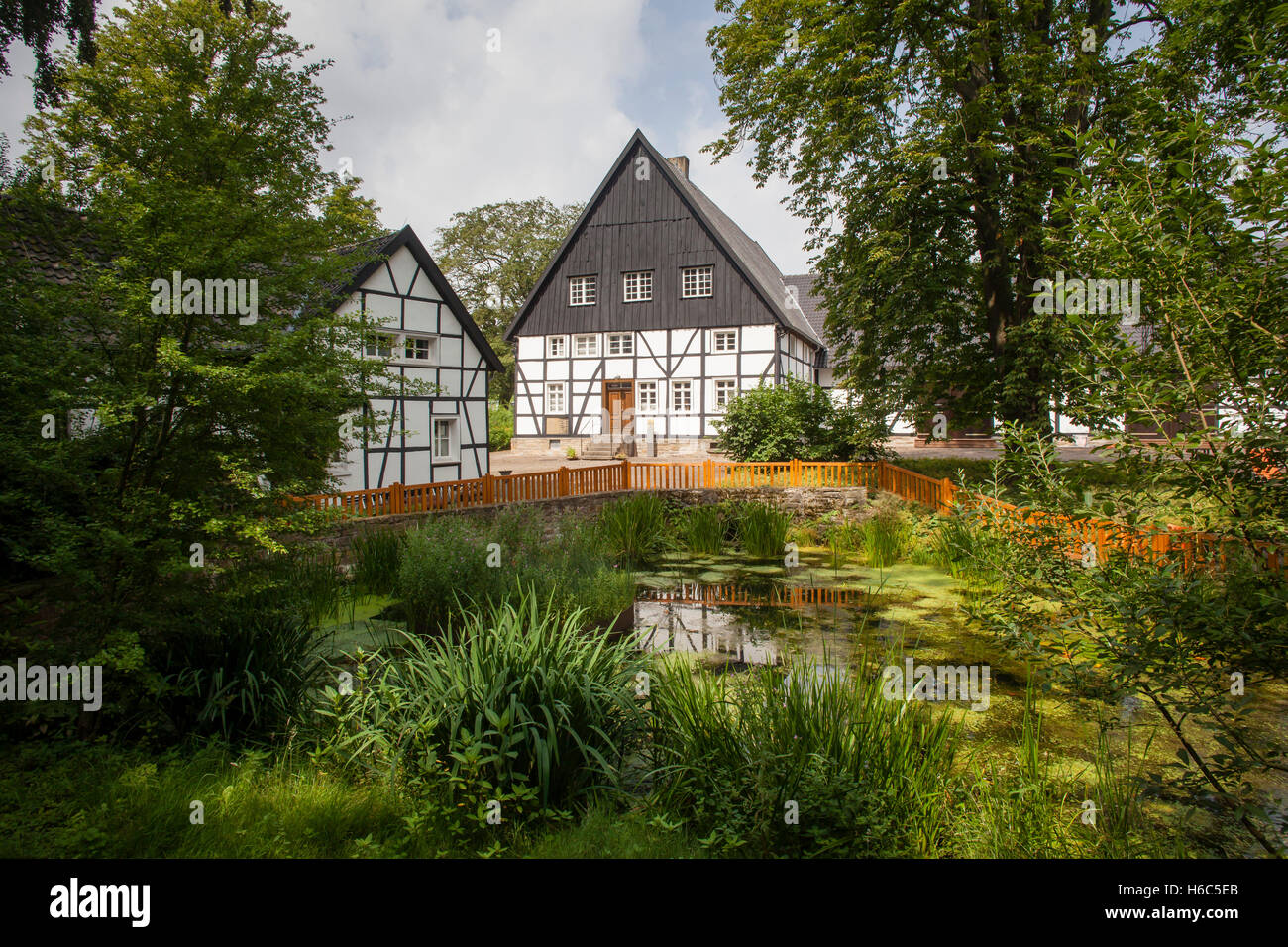 Germany, Ruhr Area, Holzwickede, the spring of the river Emscher and the house Emscherhof. Stock Photo