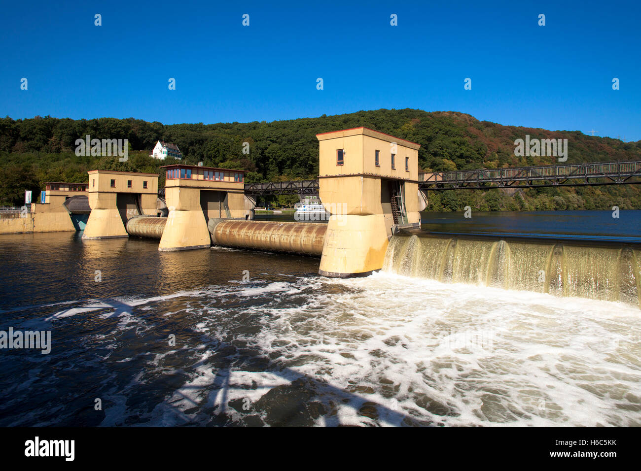 Germany, Ruhr Area, Herdecke, Lake Hengstey, reservoir, water power station. Stock Photo