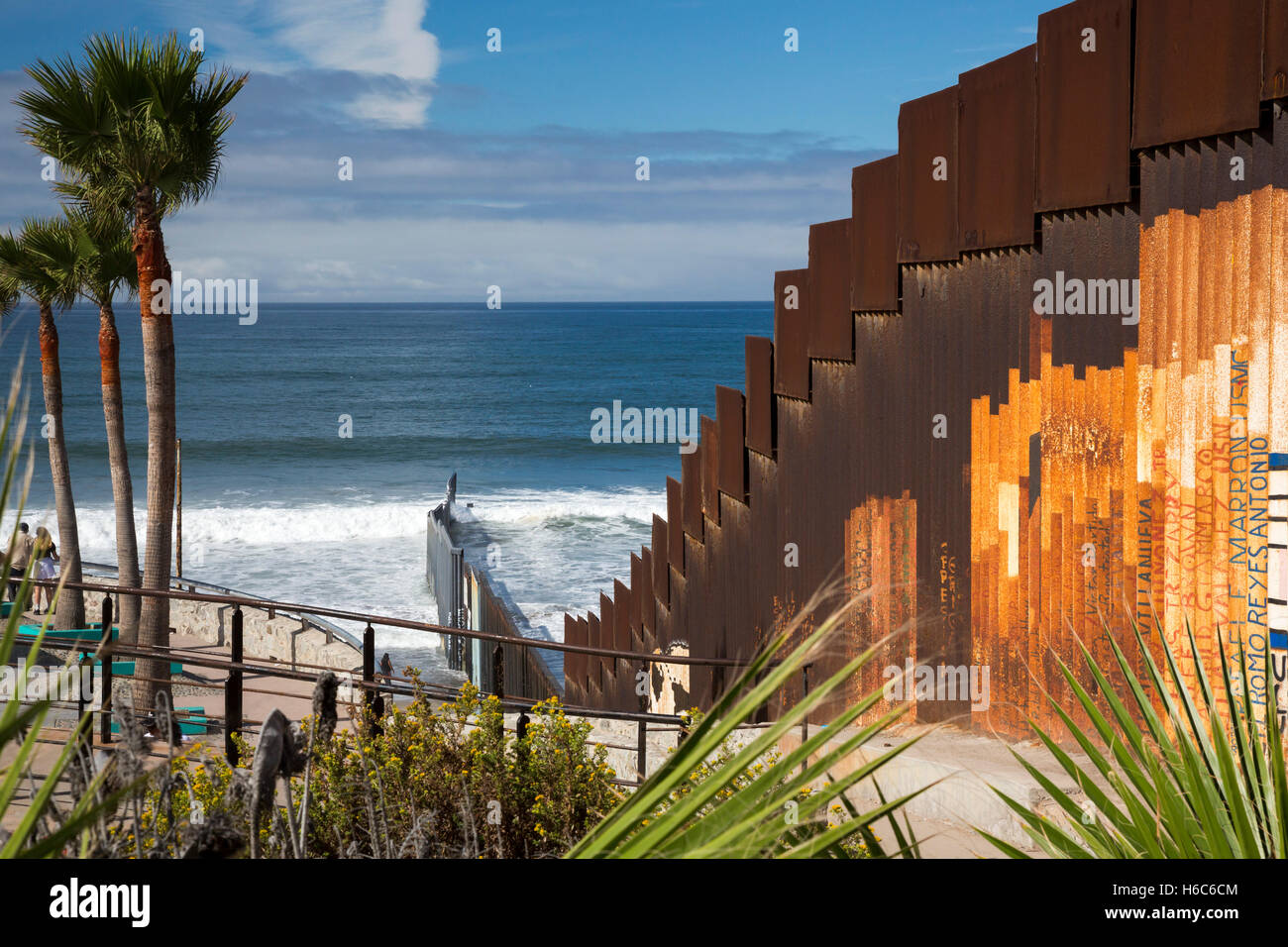 Tijuana, Mexico - The U.S.-Mexico border fence where it meets the Pacific Ocean. Stock Photo