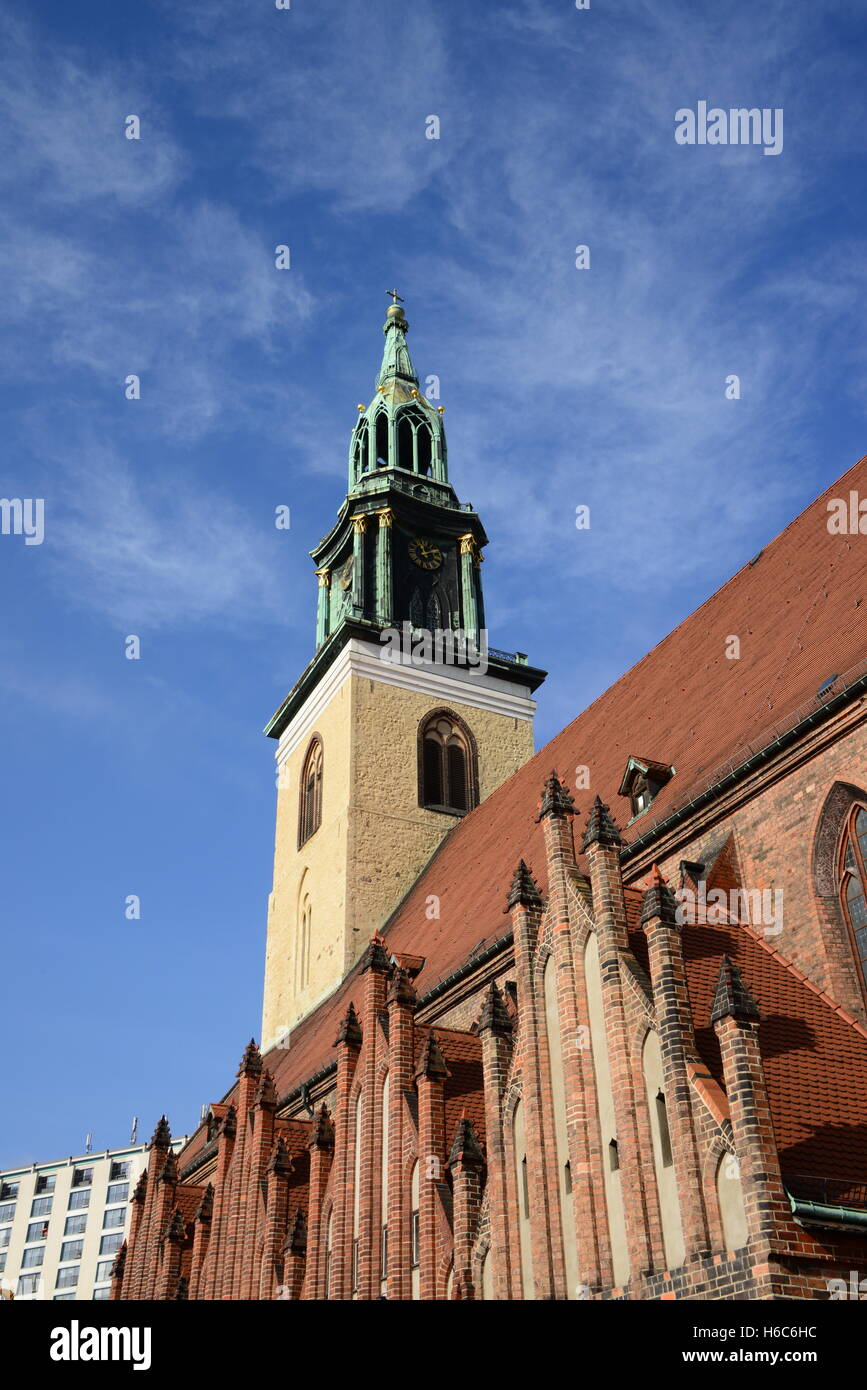 St. Mary's Church, or Marienkirche, in Berlin, Germany, located on Karl-Liebknecht-Straße (formerly Kaiser-Wilhelm-Straße) Stock Photo
