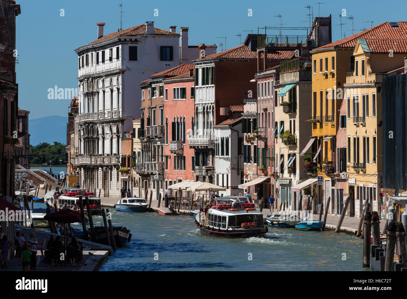 A busy waterway in Venice in northern Italy. Stock Photo