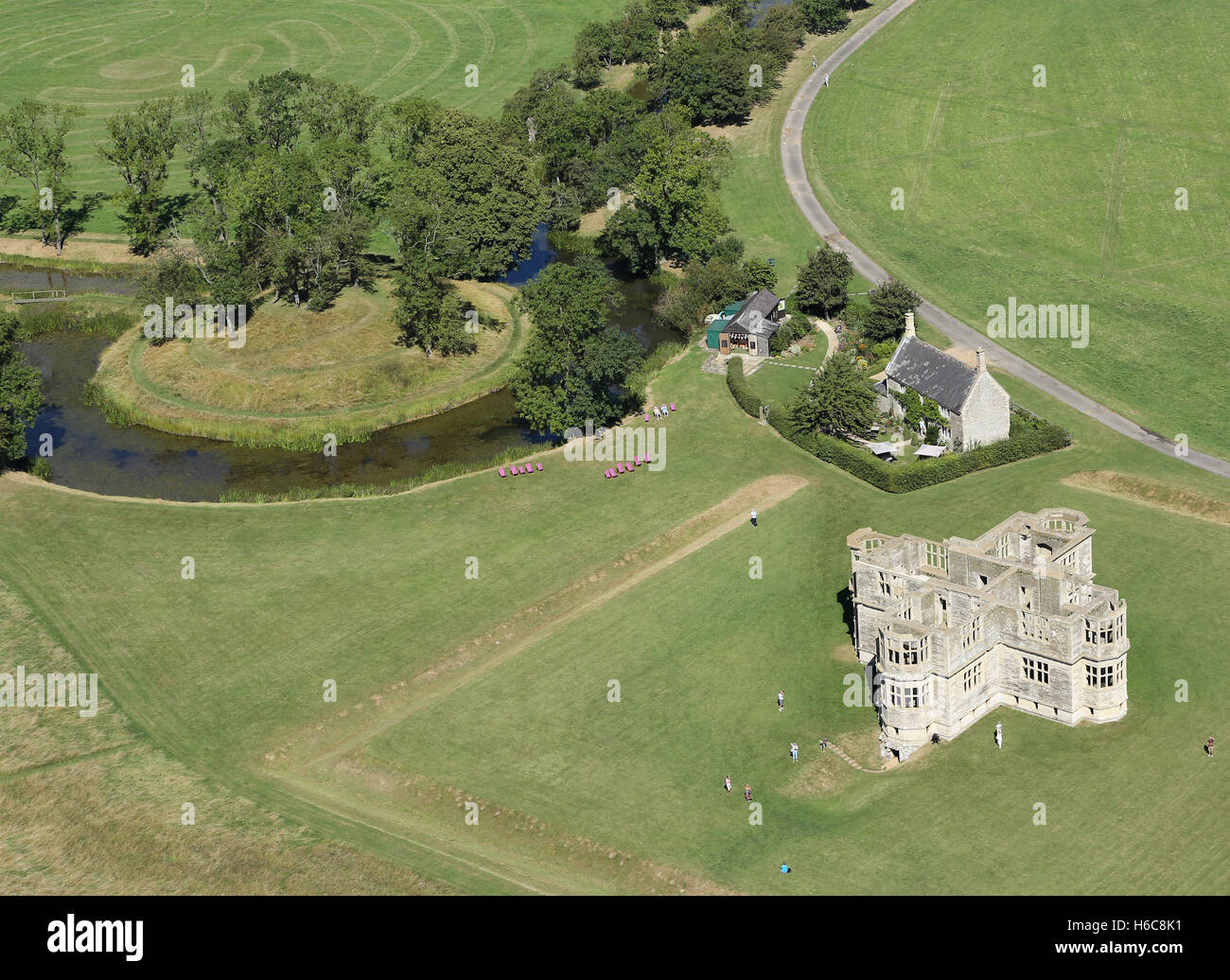 An aerial view of the Listed building, Lyveden New Bield Stock Photo