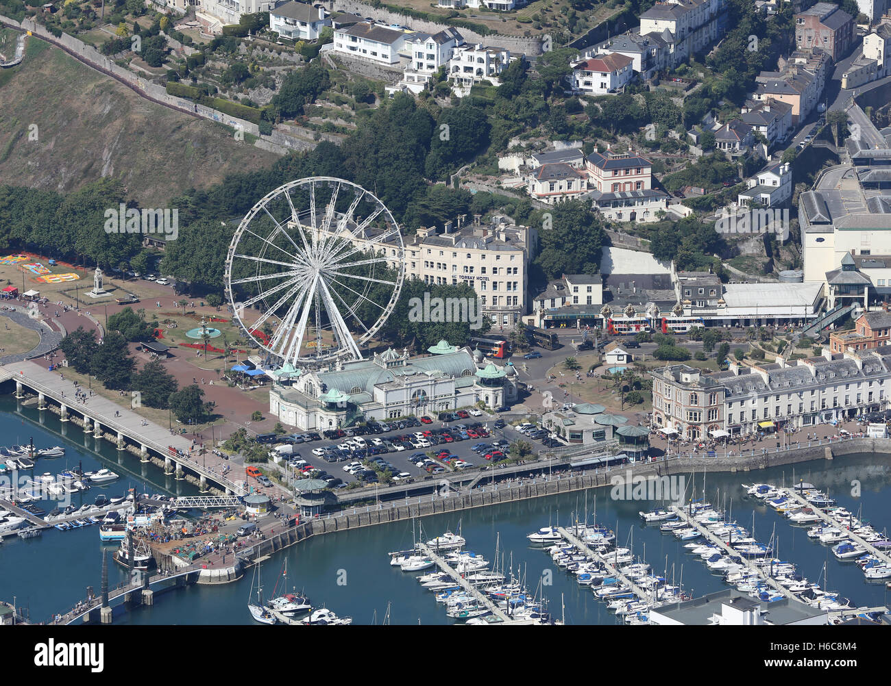 Aerial view of Torquay including the Torbay Hotel and Big Wheel Stock