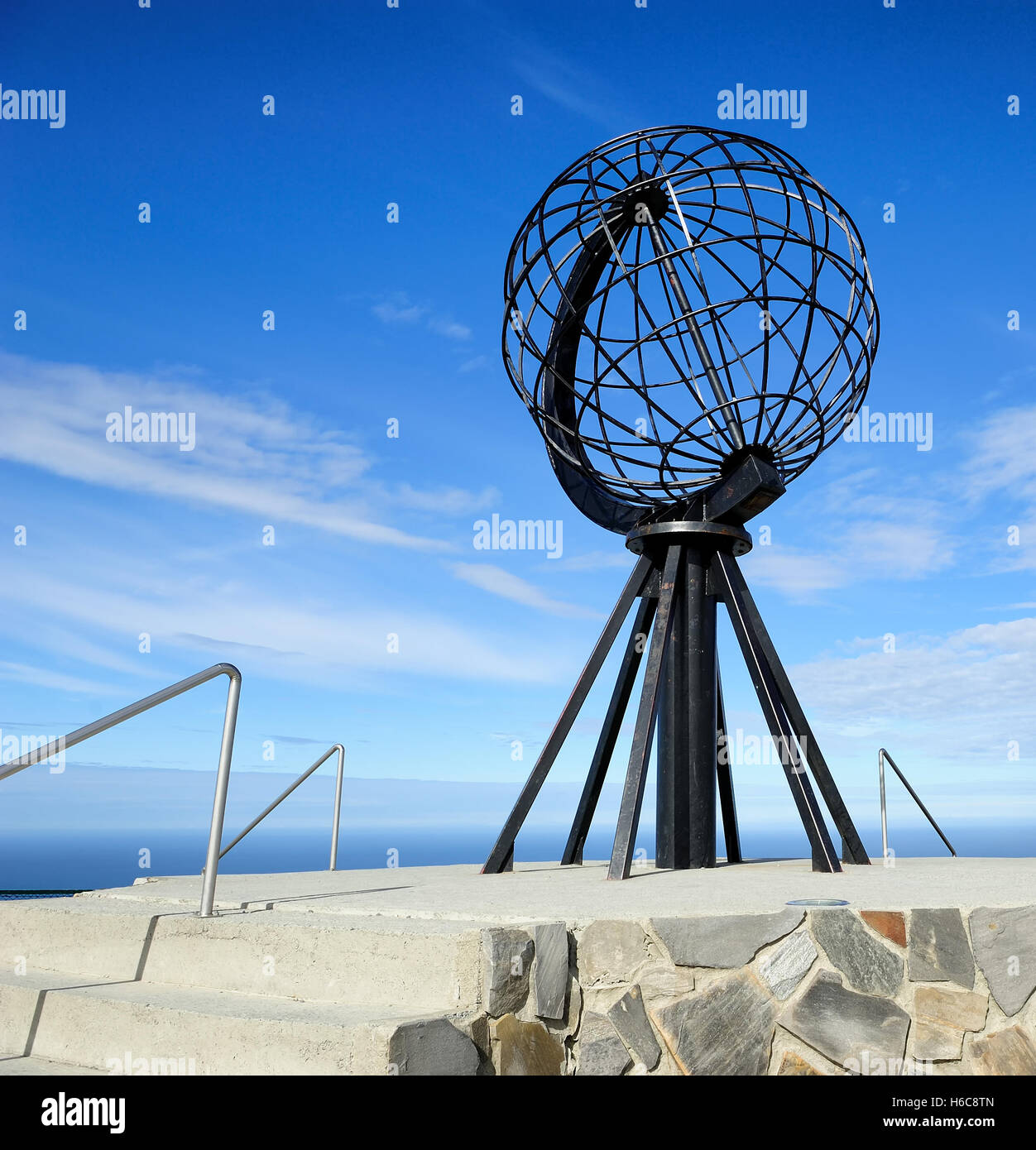 Nordkapp, Norway - Globe monument at Nordkapp, the northernmost point of Europe Stock Photo