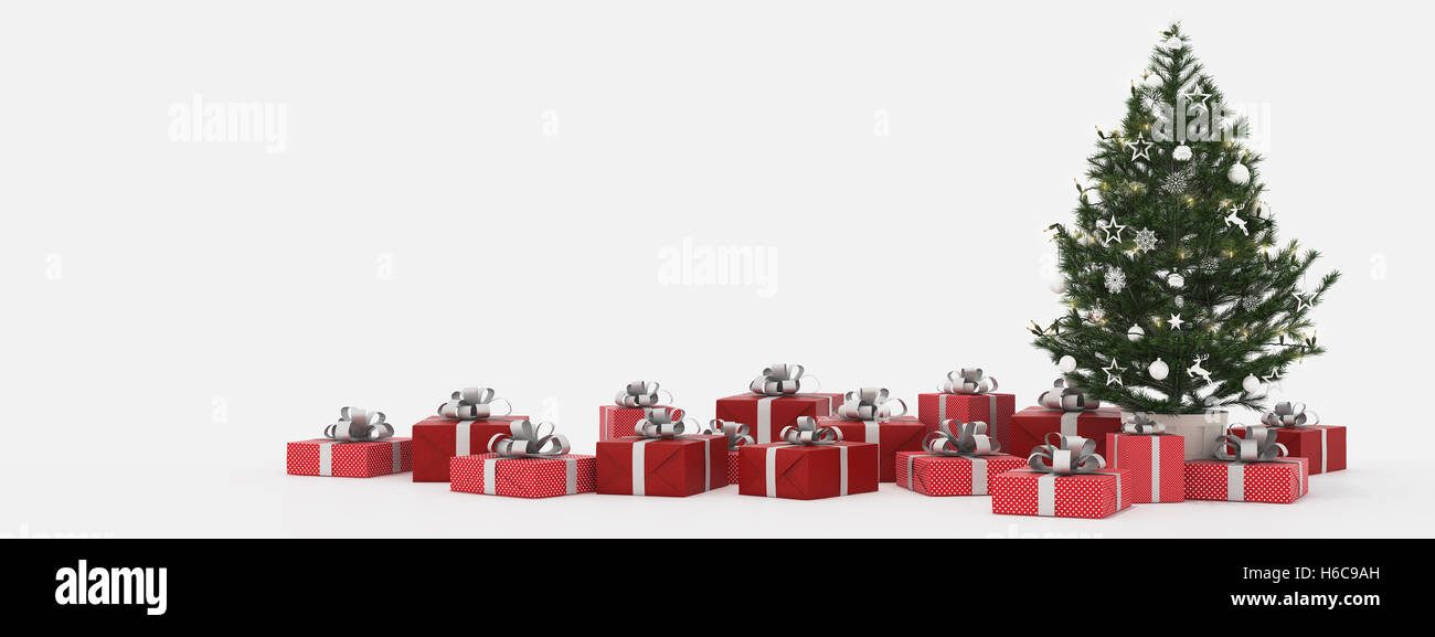 christmas tree with presents isolated on white. 3d rendering Stock ...