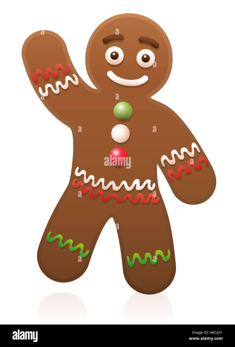 Gingerbread man waving - cute and sweet christmas cookie. Stock Photo