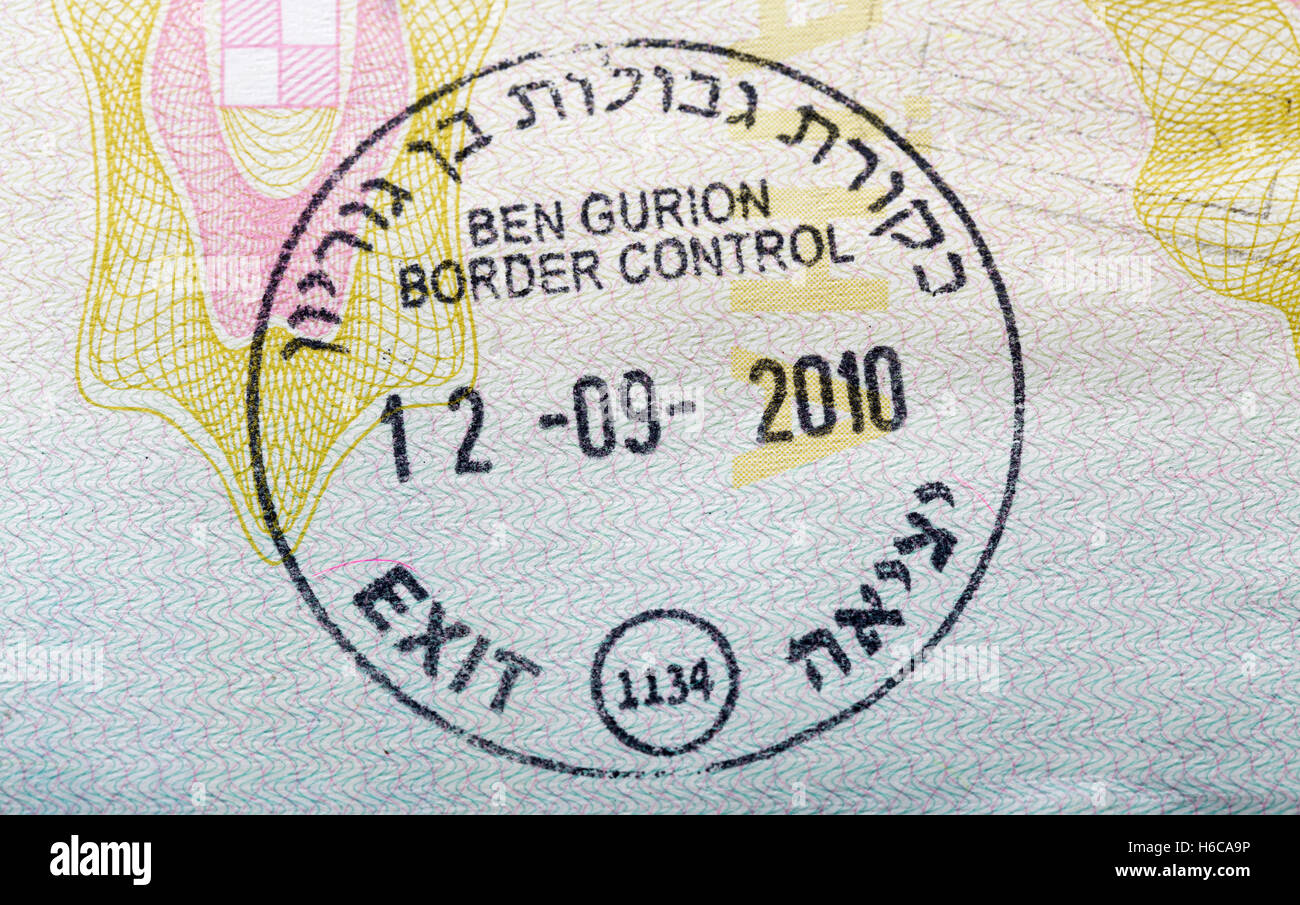 Israel visa stamp in passport closeup Stock Photo - Alamy