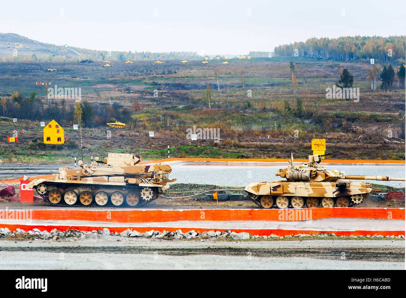 Armoured recovery vehicle BREM-1M in action Stock Photo