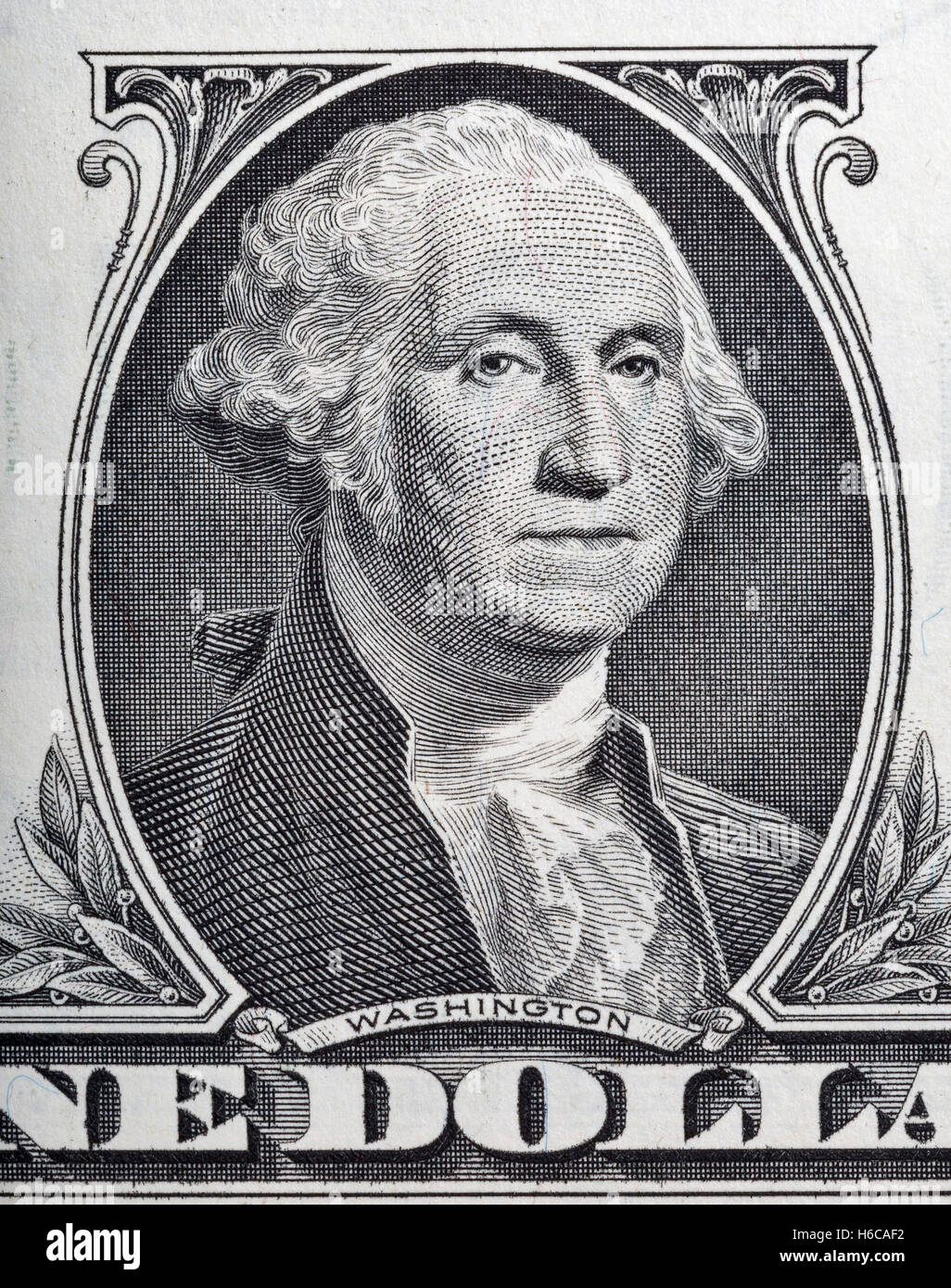 Macro of George Washington face on one dollar bill Stock Photo