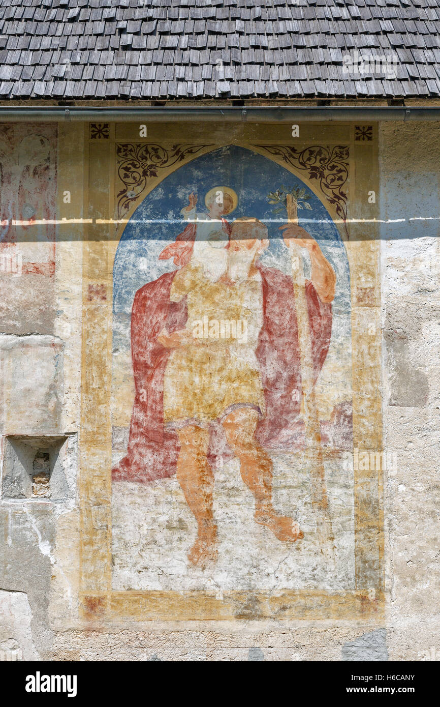 Ancient fresco on the wall of St John church on the Bohinj lake, Julian Alps in Slovenia Stock Photo
