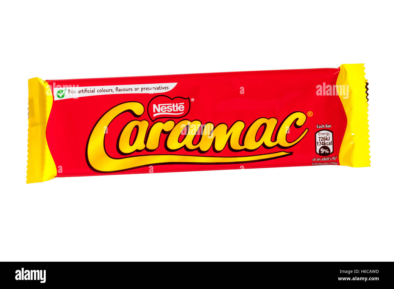 A bar of Caramac, caramel flavoured chocolate.  Originally introduced by Mackintosh's in the 1950s but now made by Nestle. Stock Photo