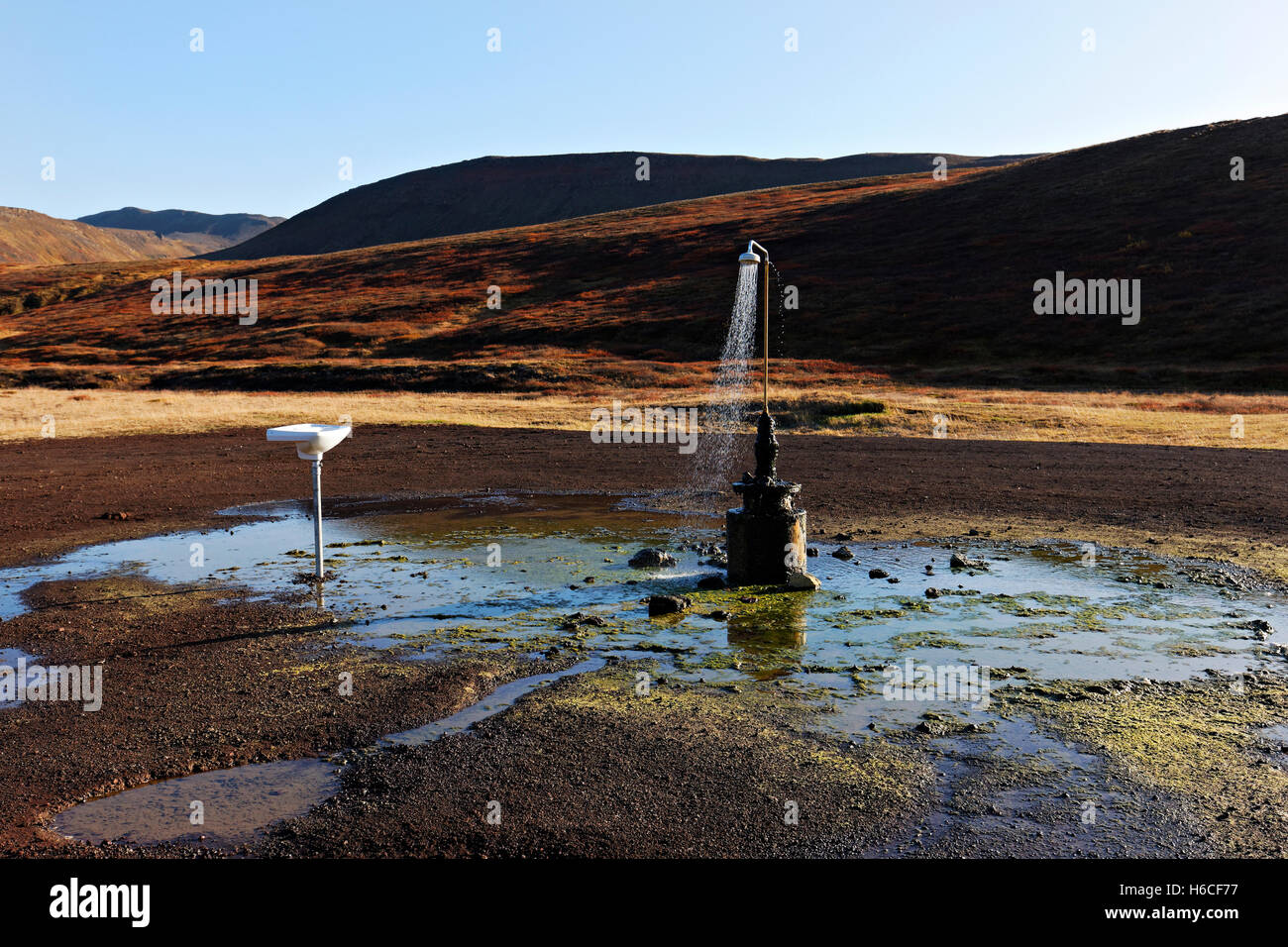 Thermal outdoor shower, Kafla, Northeast Iceland, North Atlantic