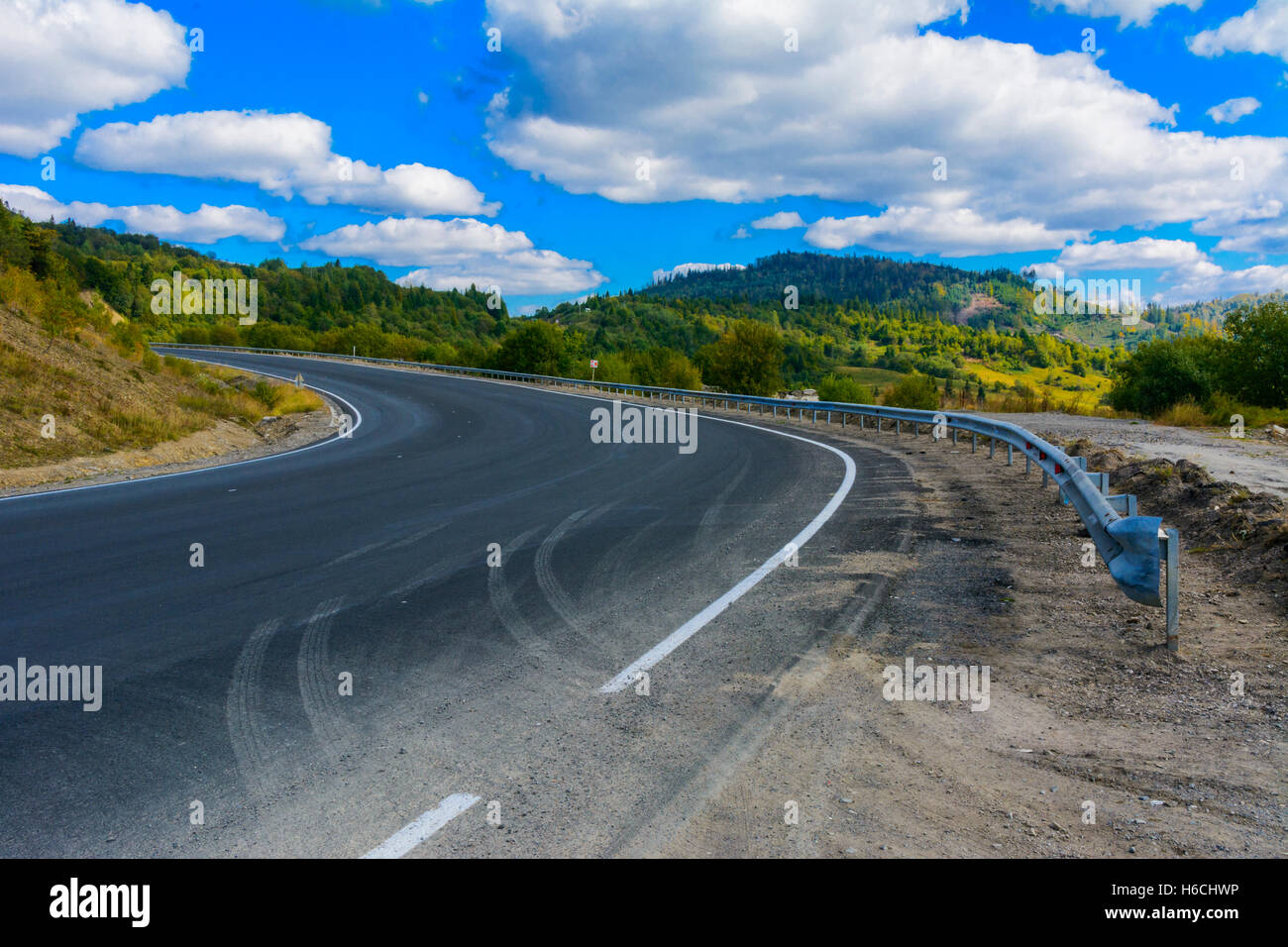 The serpentine mountain roads and mountain valleys in Ukraine Stock