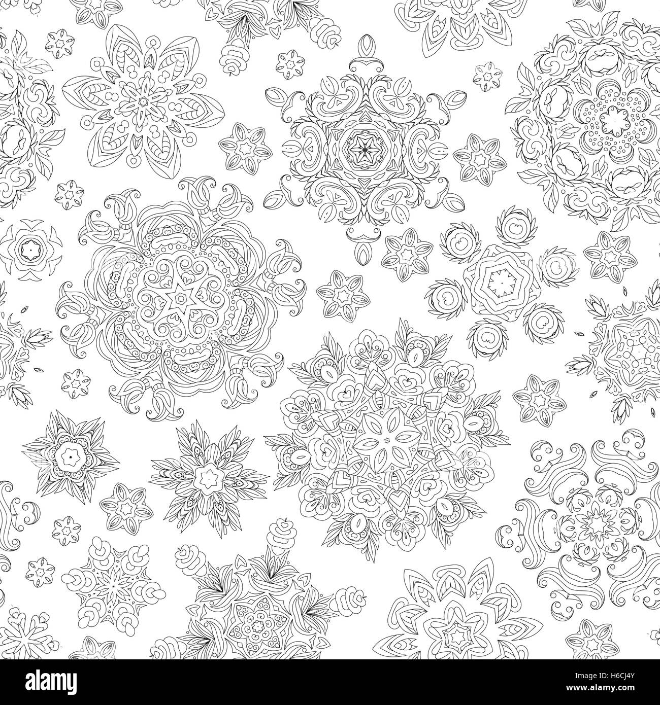 Christmas pattern from snowflakes for a card vector.   coloring book.  hand-drawn doodle decorative elements Stock Vector