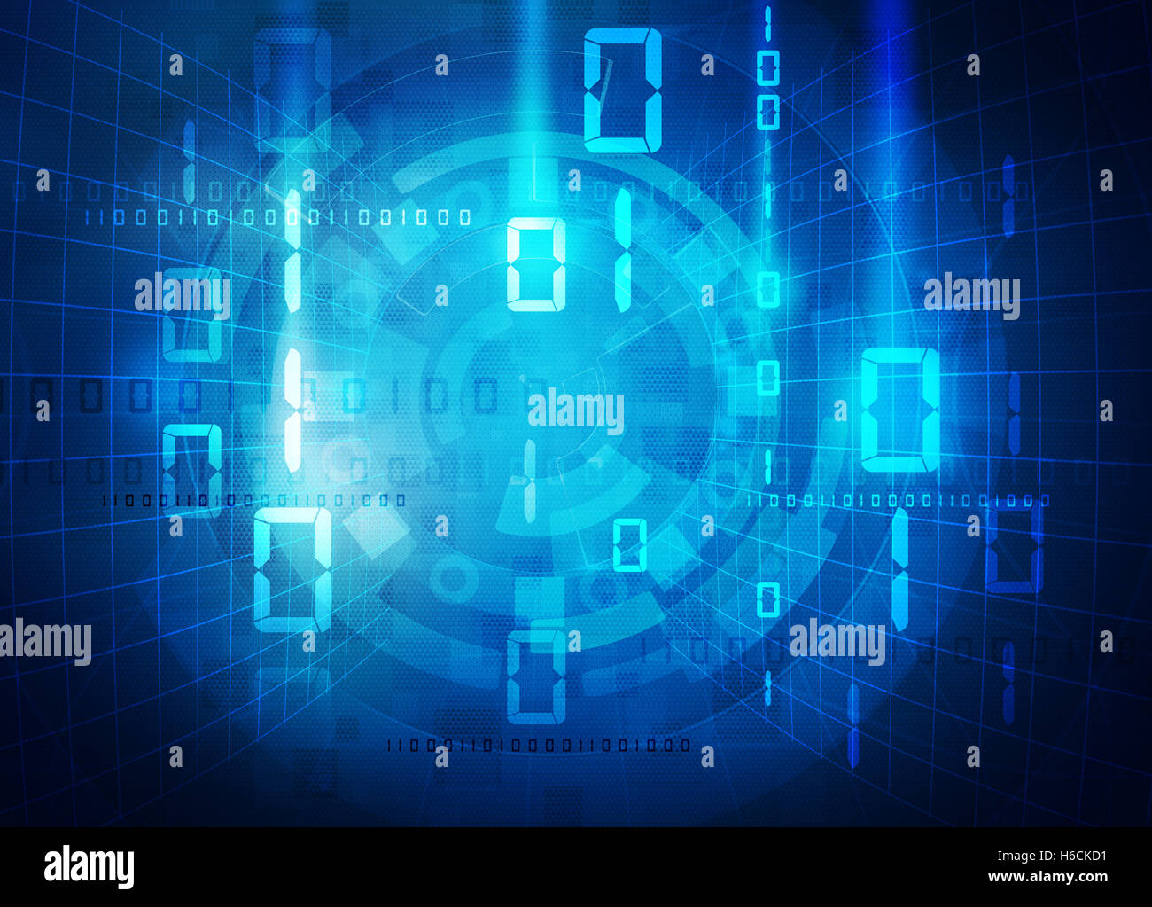 blue technology background with binary data Stock Photo