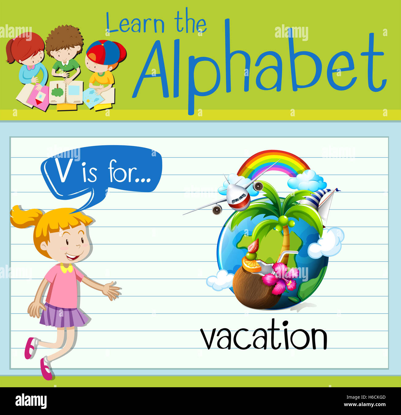 Flashcard letter V is for vacation illustration Stock Photo - Alamy