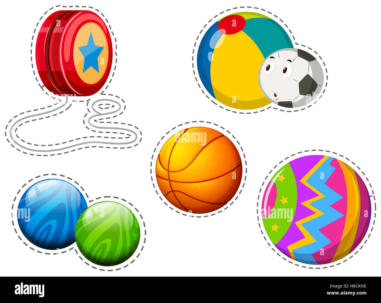 Sticker set of different balls illustration Stock Photo