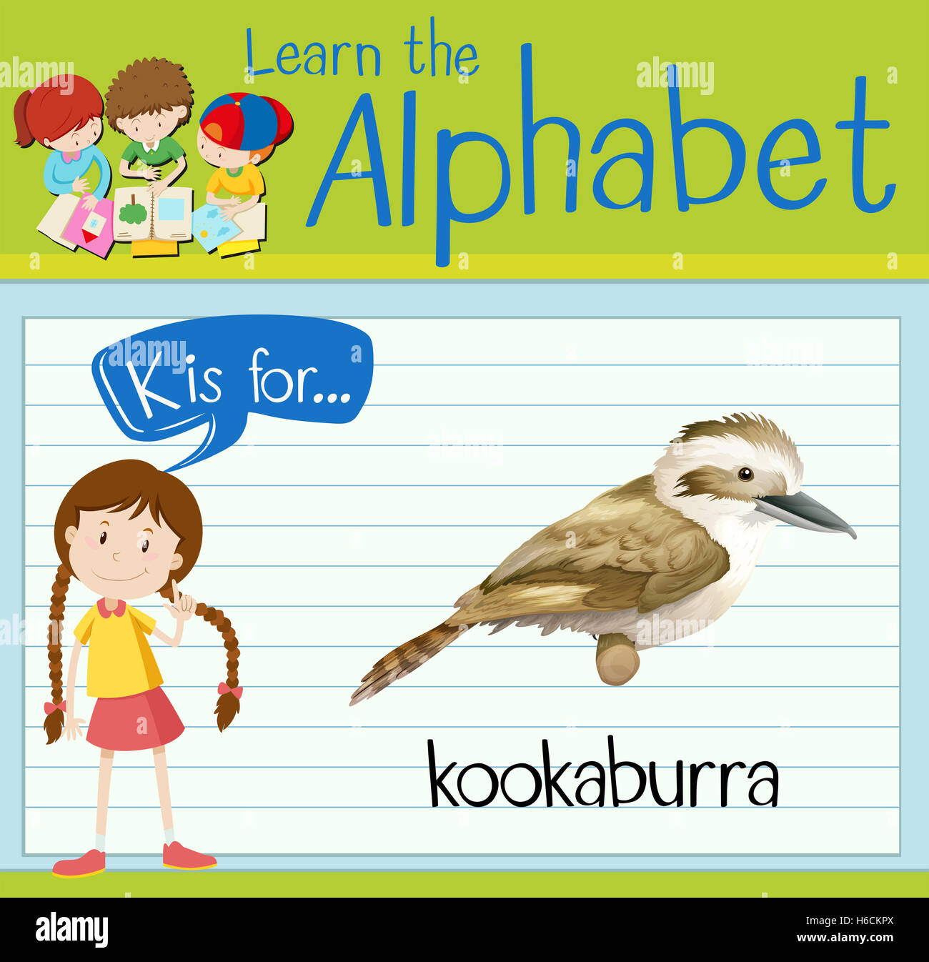 Flashcard alphabet K is for kookaburra illustration Stock Photo