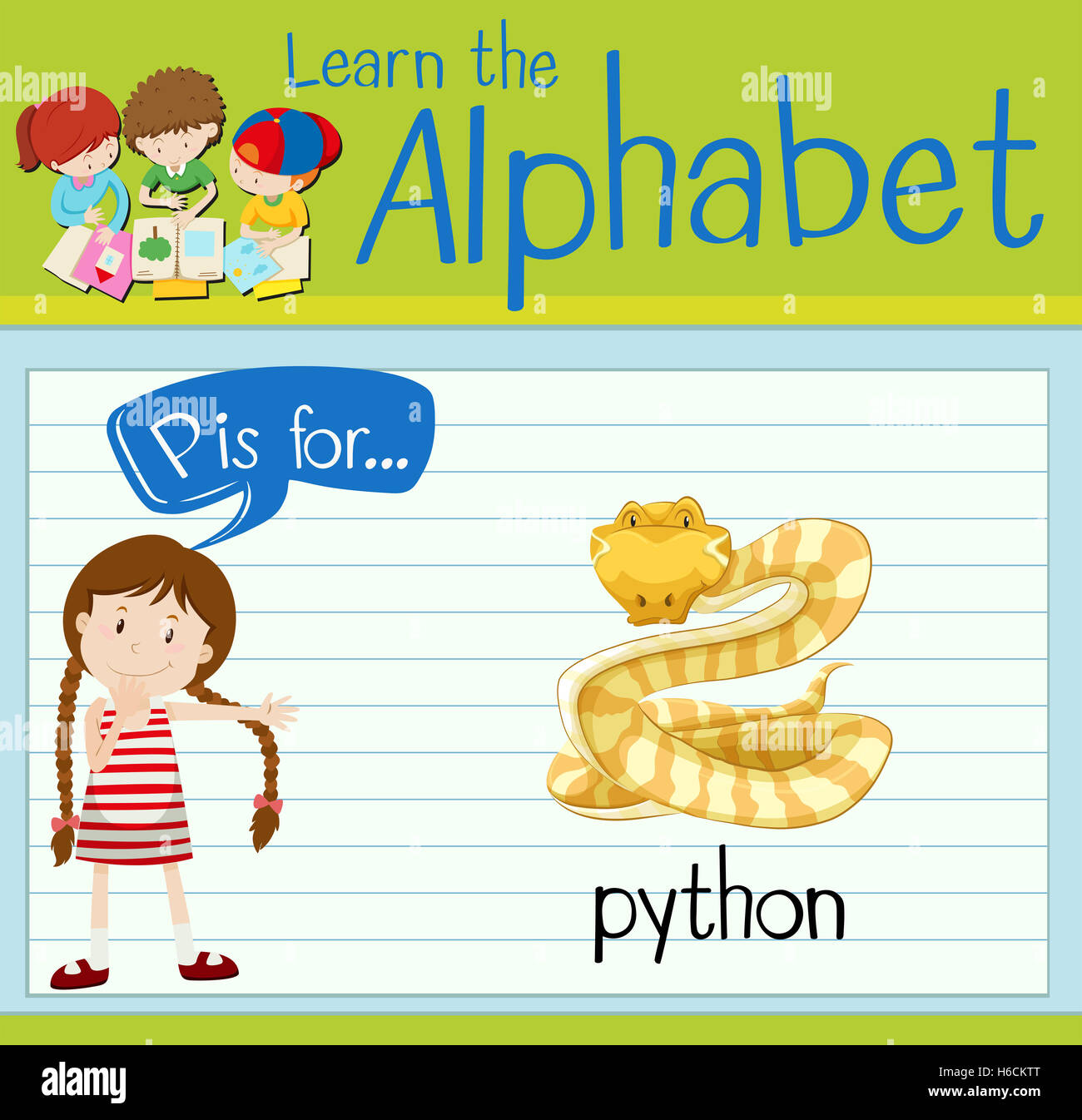 Flashcard letter P is for python illustration Stock Photo - Alamy