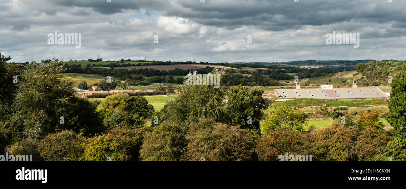 Bishop Auckland, October 2016. View from Auckland Castle towards the Roman town of Binchester over the site of Kynren, a summer historical pageant Stock Photo