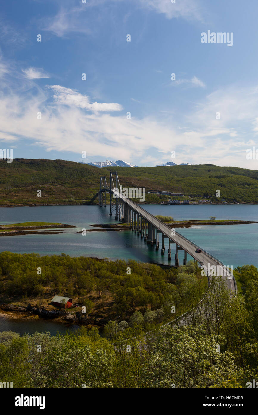 King Olaf's Bridge Tjeldsund Fjord, Lofoten Islands, Norway Stock Photo ...