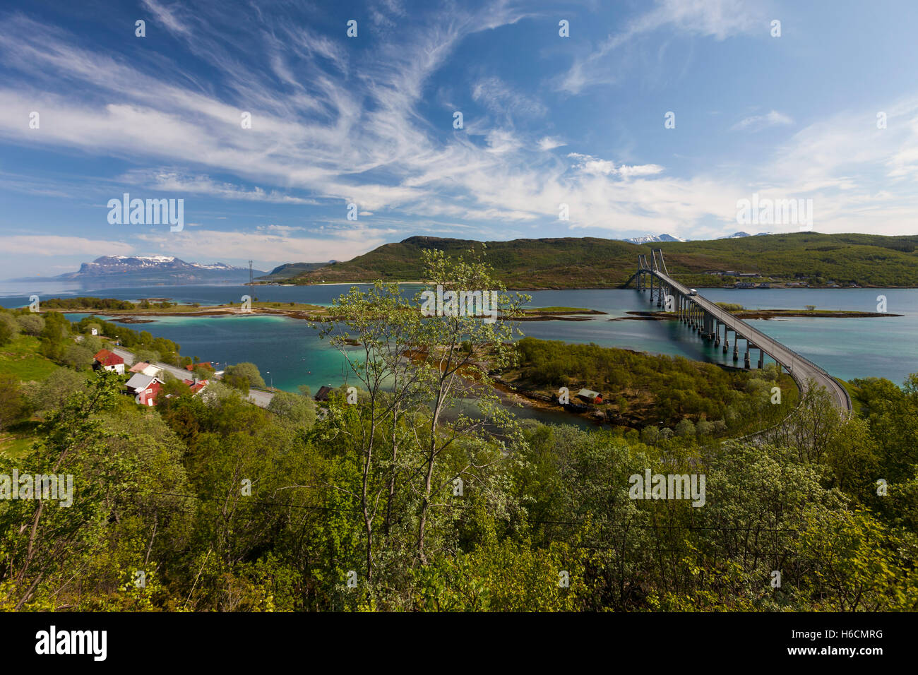 King Olaf's Bridge Tjeldsund Fjord, Lofoten Islands, Norway Stock Photo ...