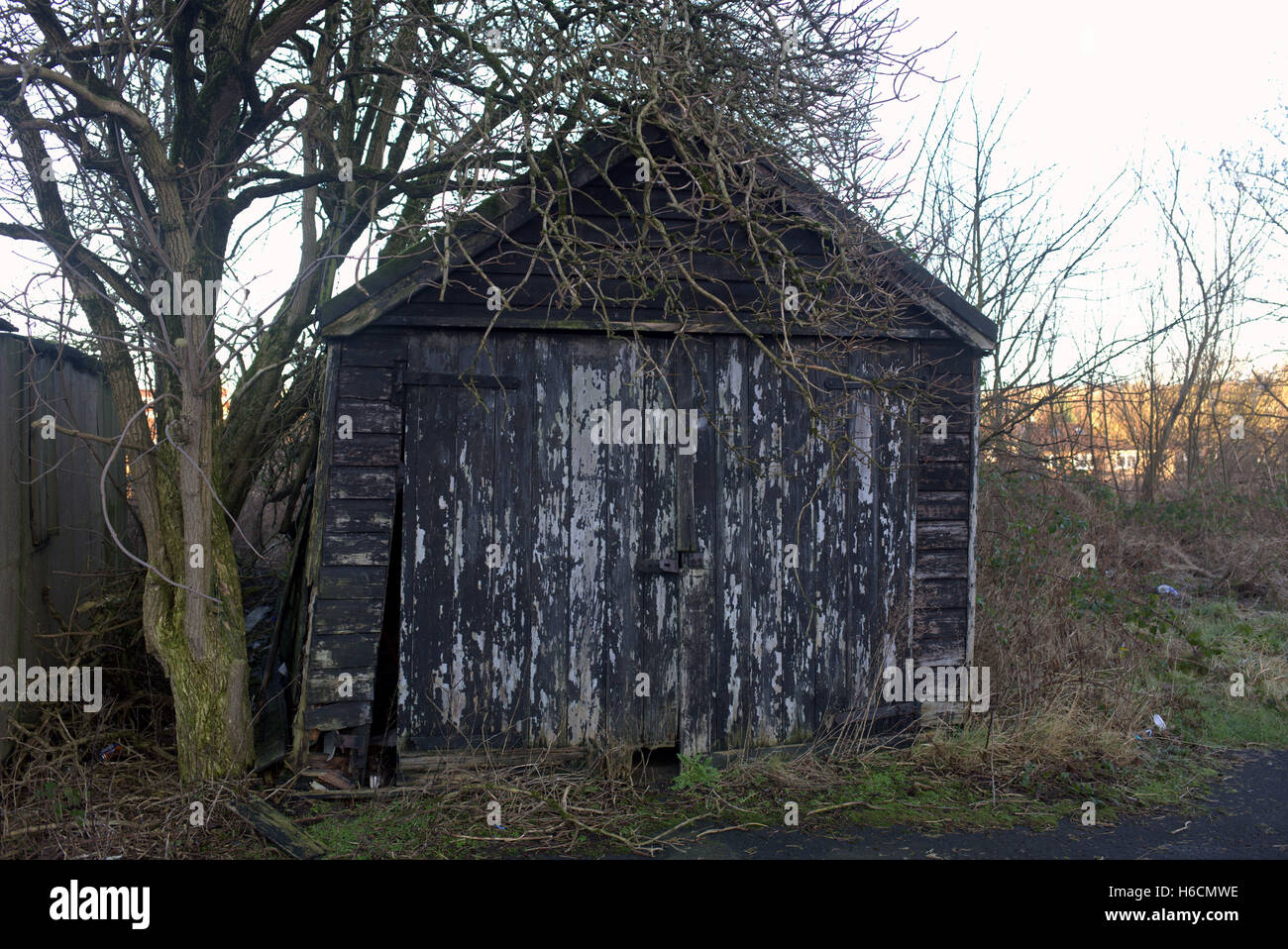 Dilapidated run down sheds still in use Stock Photo